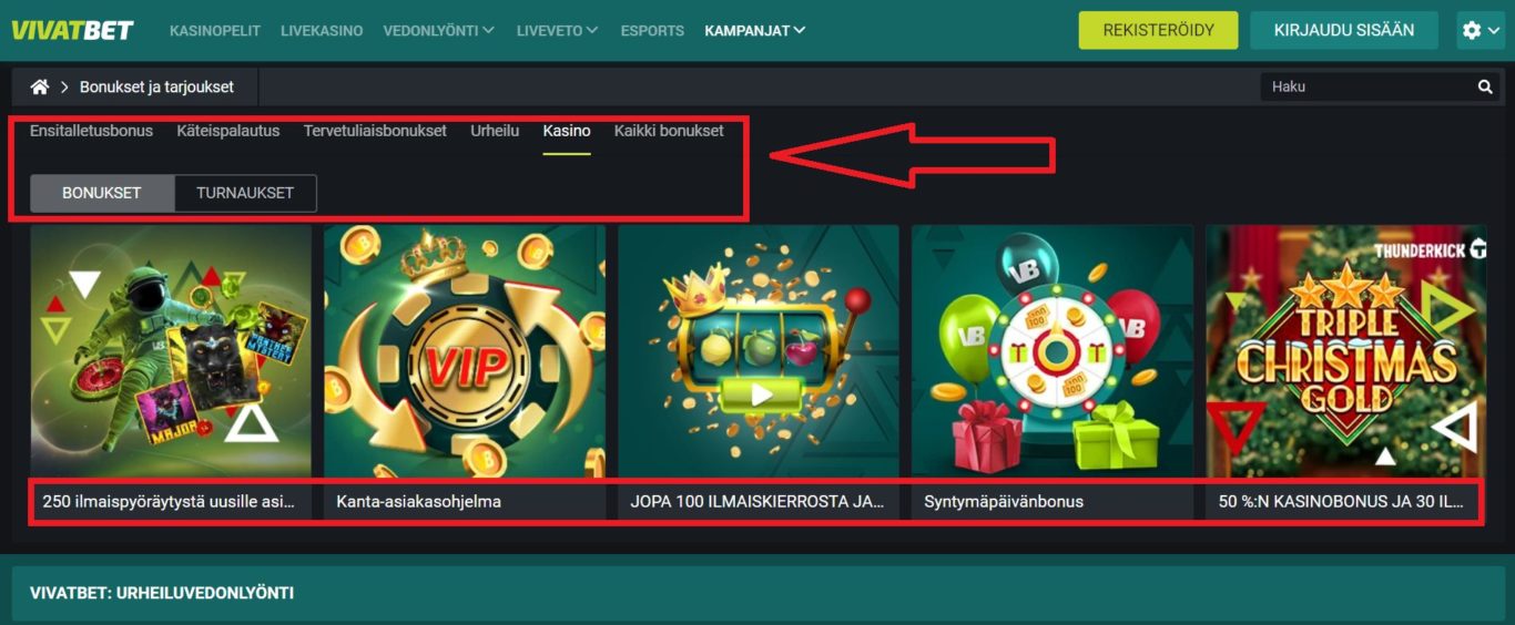 Vivatbet-bonus kasinopelaajille – Kasinokombo-tervetuliaisbonus 